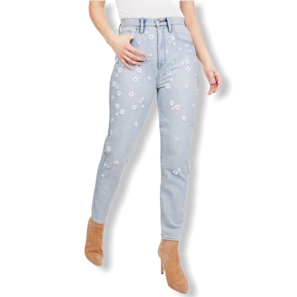Juicy Couture Black Label Light Wash High Rise Floral Embellished Skinny Jeans